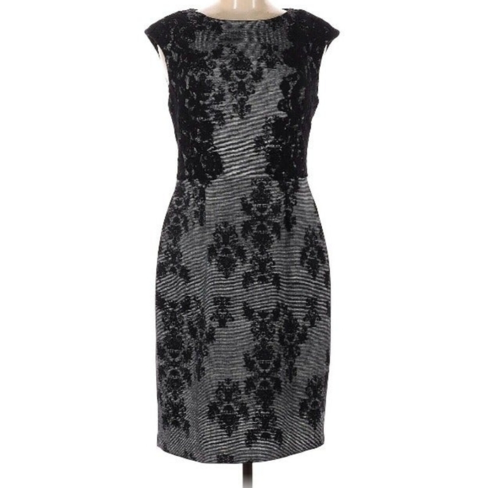Adrianna Papell Black Floral Lace Knee Length Formal Dress Size 4